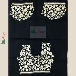 Monochrome Kantha Blouse Fabric With Floral Motifs