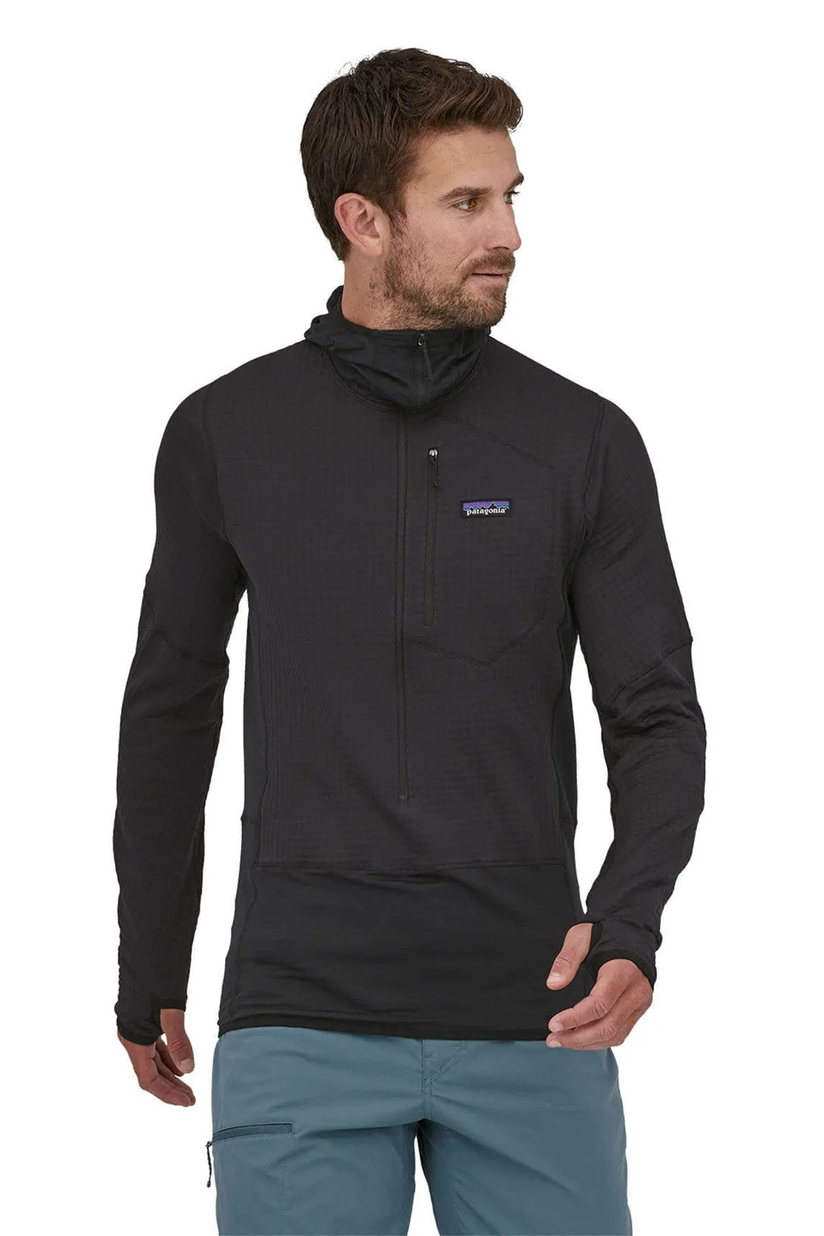 Patagonia Mens R1 Pullover Custom Hoodies, Black