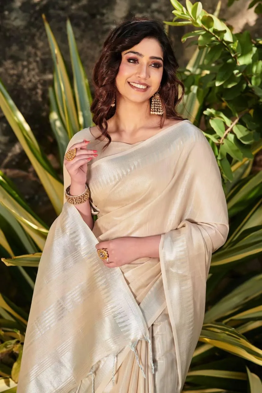 Peach Linen Tissue Silk  Saree