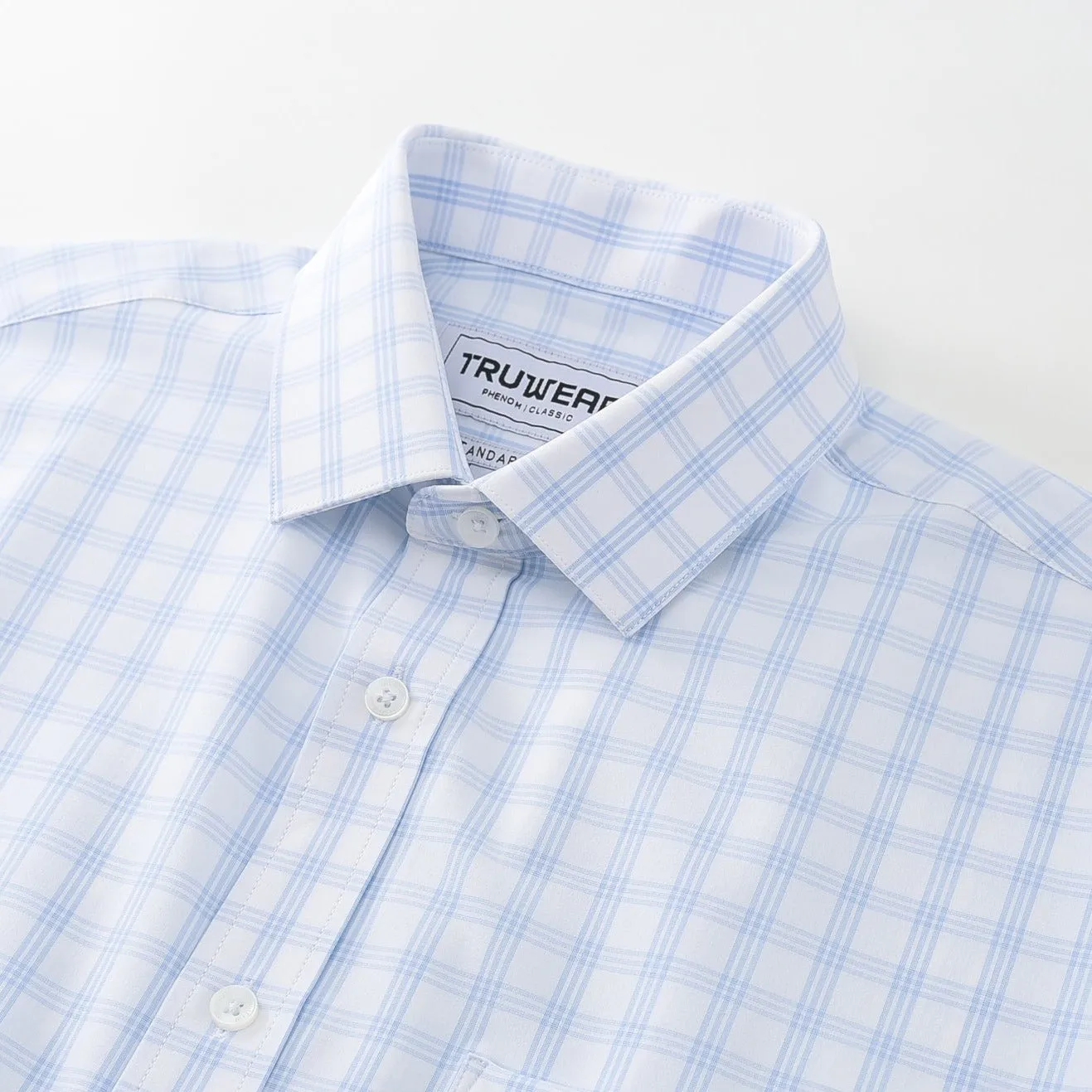 Phenom Classic Light Blue Tartan Short Sleeve Dress Shirt