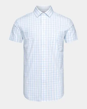 Phenom Classic Light Blue Tartan Short Sleeve Dress Shirt