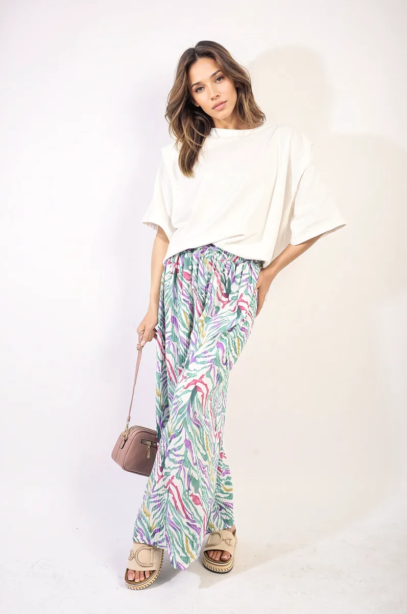 Pleated Wide Leg And Elastic Waist Trousers