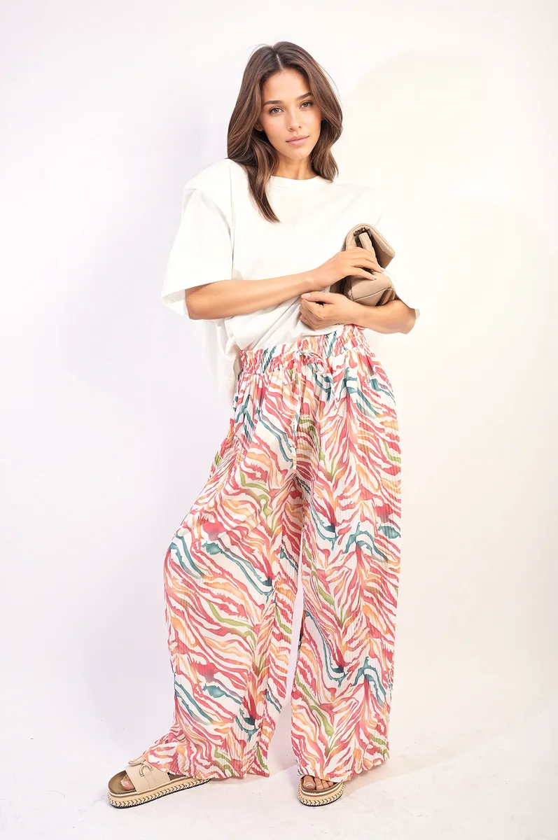 Pleated Wide Leg And Elastic Waist Trousers