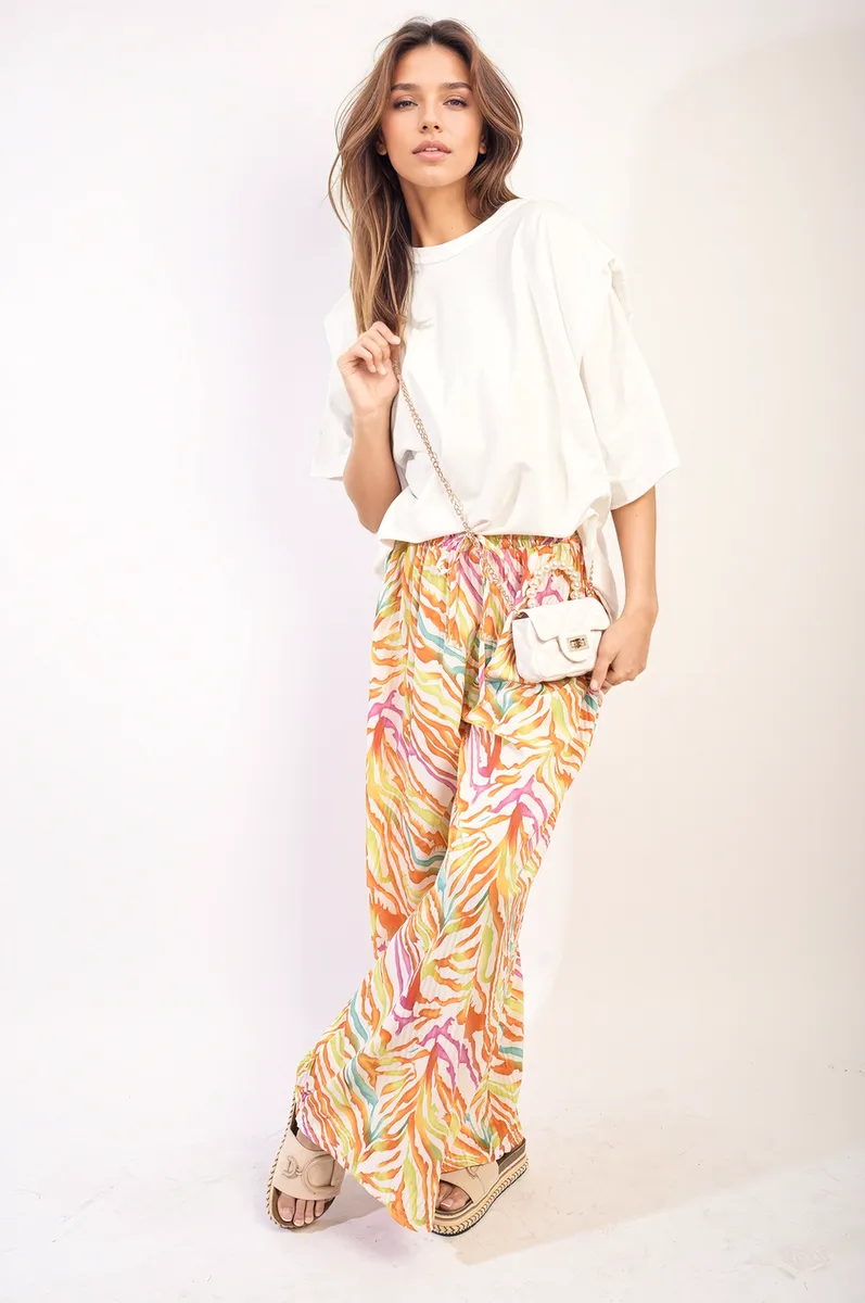 Pleated Wide Leg And Elastic Waist Trousers