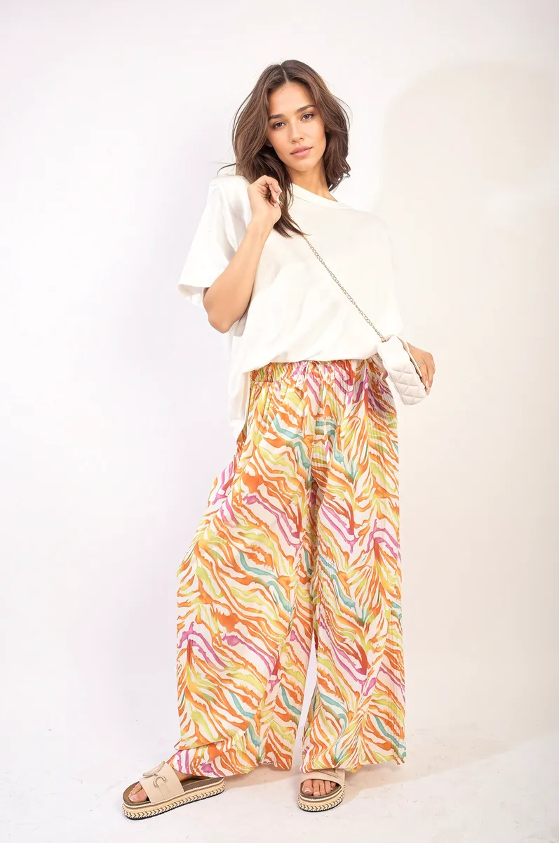 Pleated Wide Leg And Elastic Waist Trousers