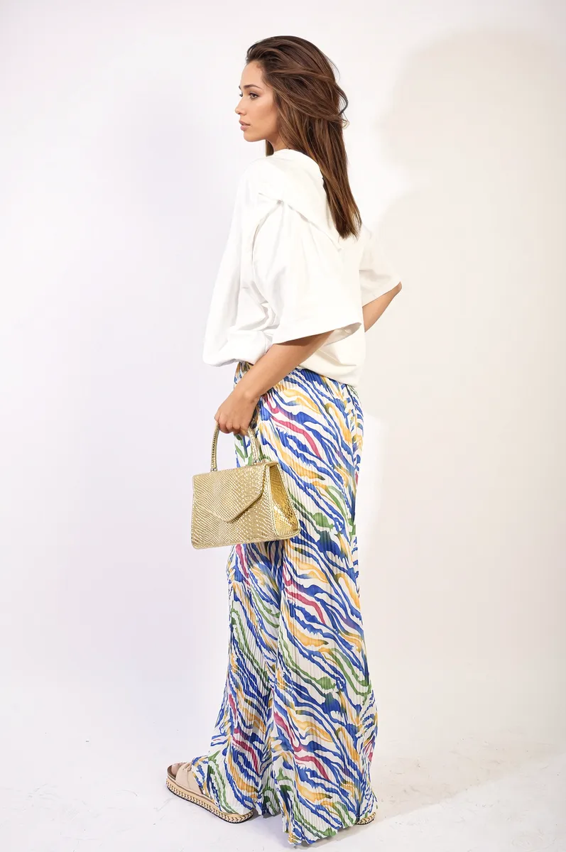 Pleated Wide Leg And Elastic Waist Trousers