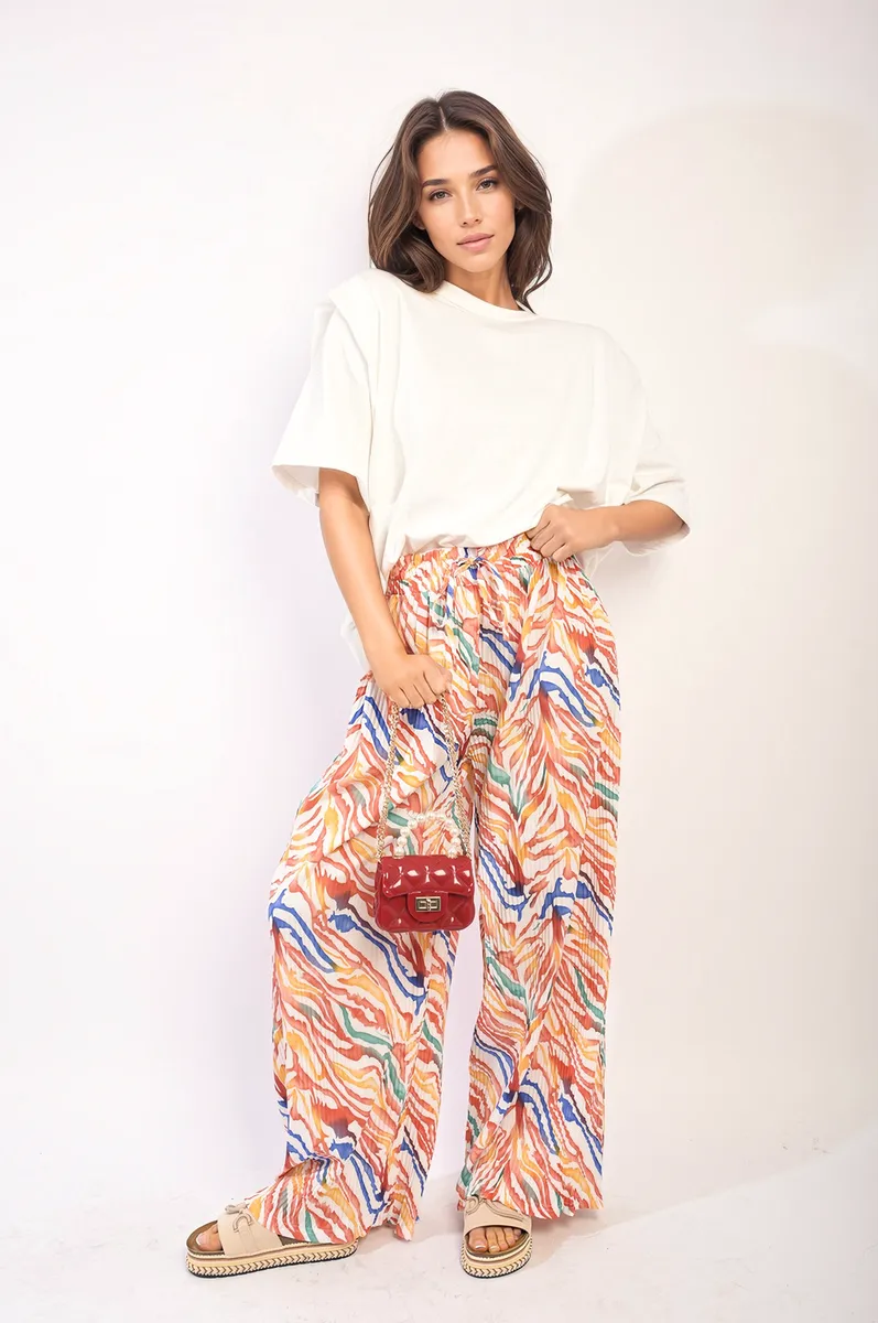 Pleated Wide Leg And Elastic Waist Trousers