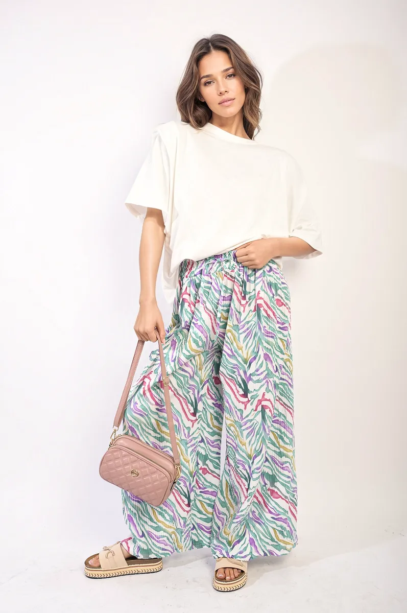 Pleated Wide Leg And Elastic Waist Trousers