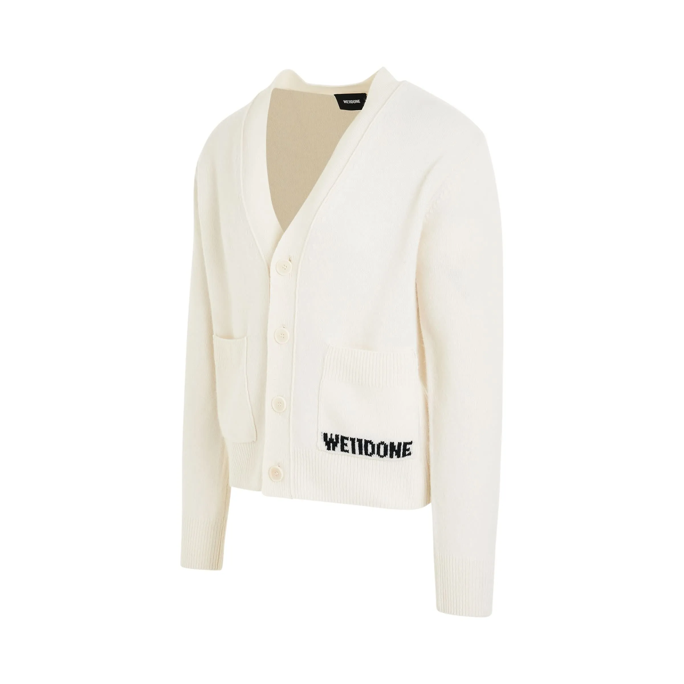 Pocket Logo Knit Cardigan in Ivory