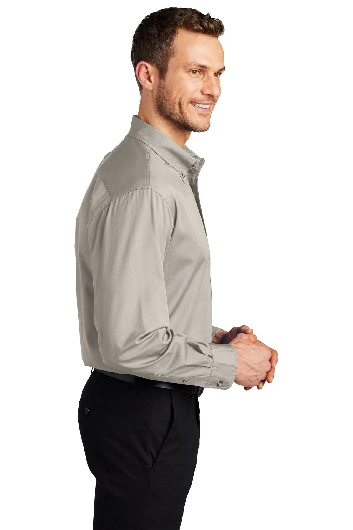 Port Authority Long Sleeve Custom Twill Shirts, Stone