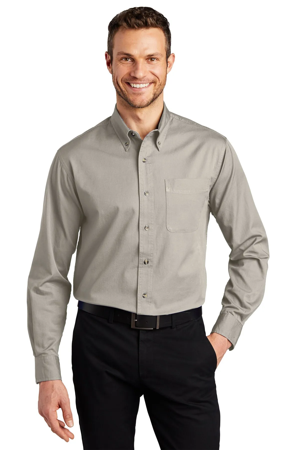 Port Authority Long Sleeve Custom Twill Shirts, Stone