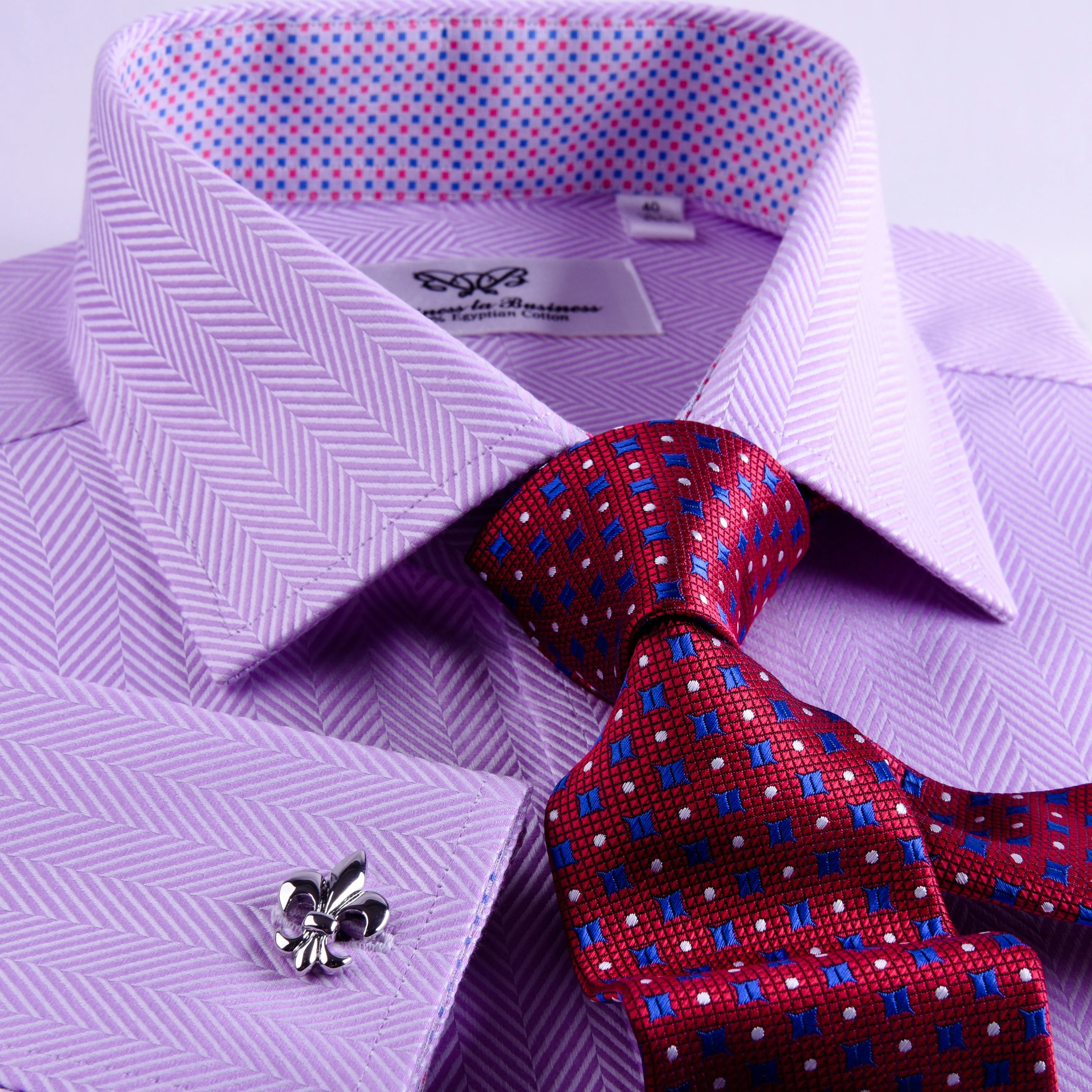 Purple Herringbone Twill Formal Business Dress Shirt With Matching Inner Lining Luxury Violet Fashion