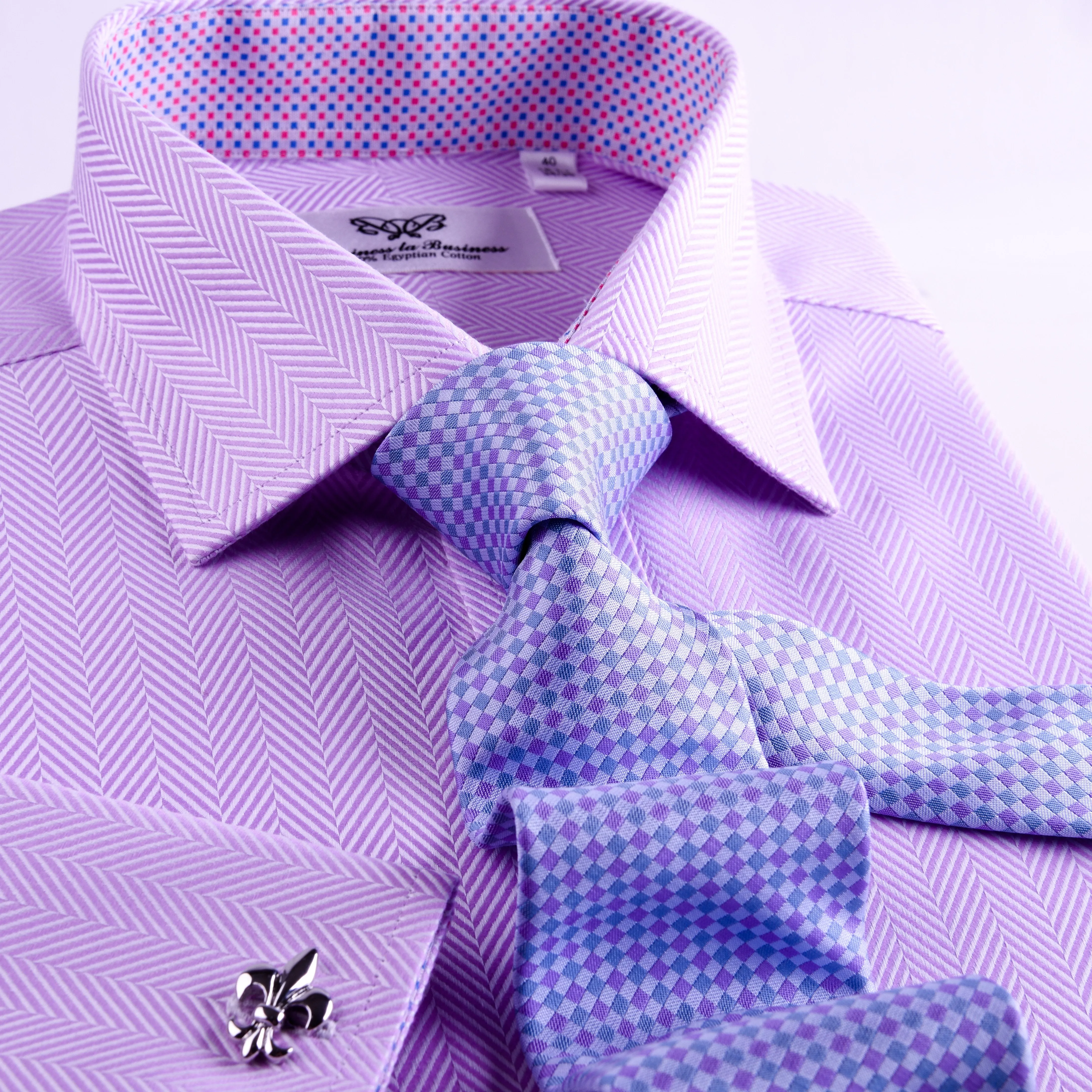 Purple Herringbone Twill Formal Business Dress Shirt With Matching Inner Lining Luxury Violet Fashion