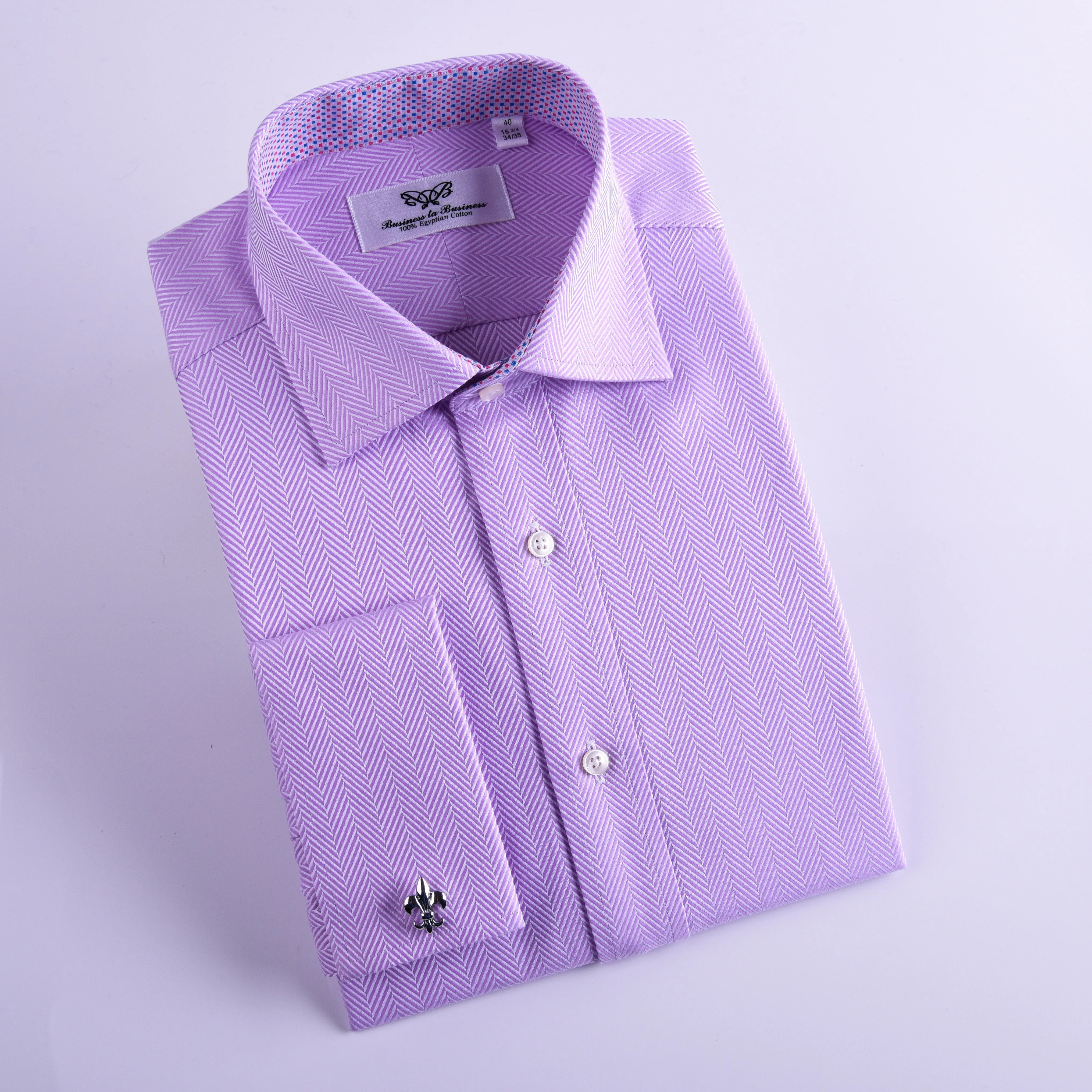 Purple Herringbone Twill Formal Business Dress Shirt With Matching Inner Lining Luxury Violet Fashion