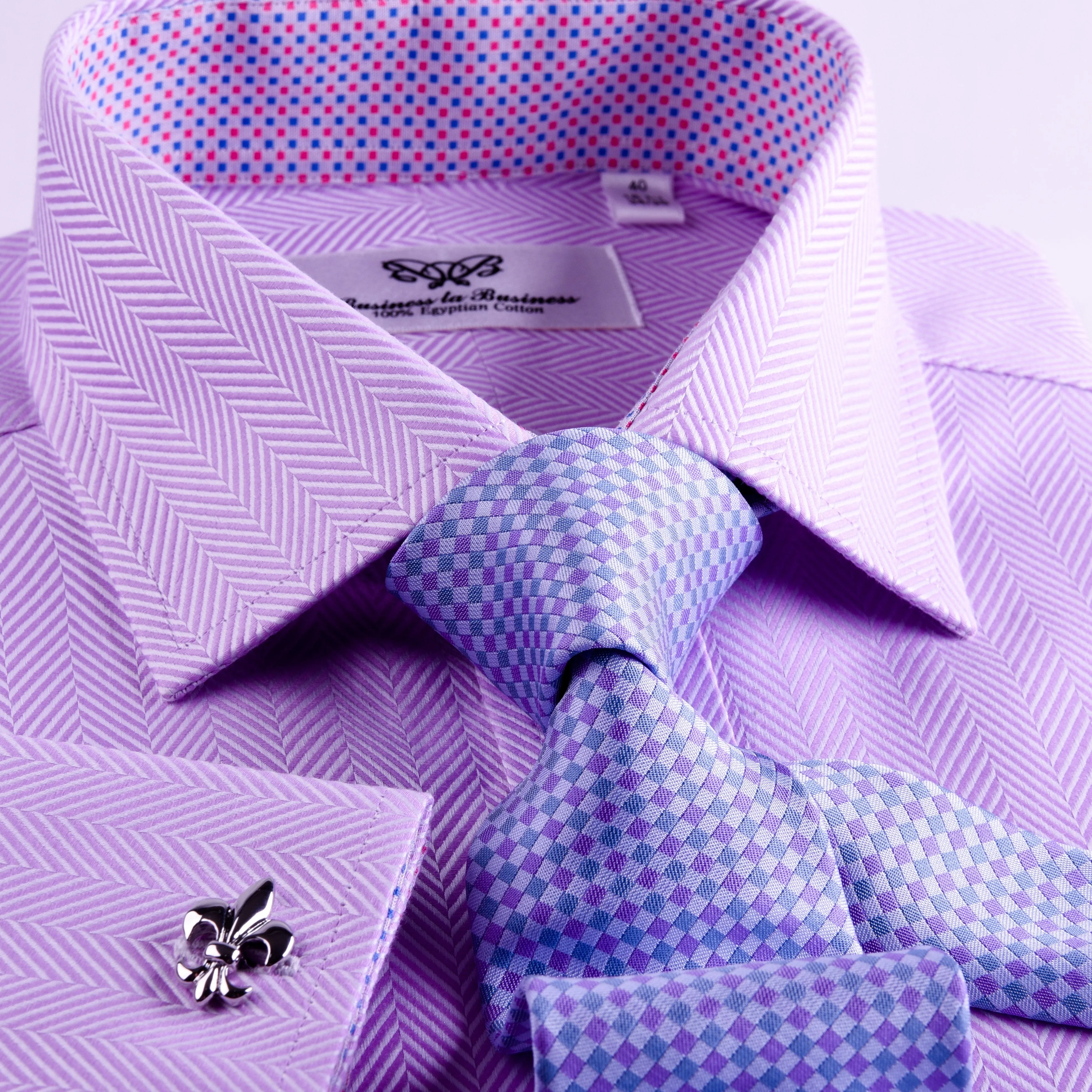 Purple Herringbone Twill Formal Business Dress Shirt With Matching Inner Lining Luxury Violet Fashion