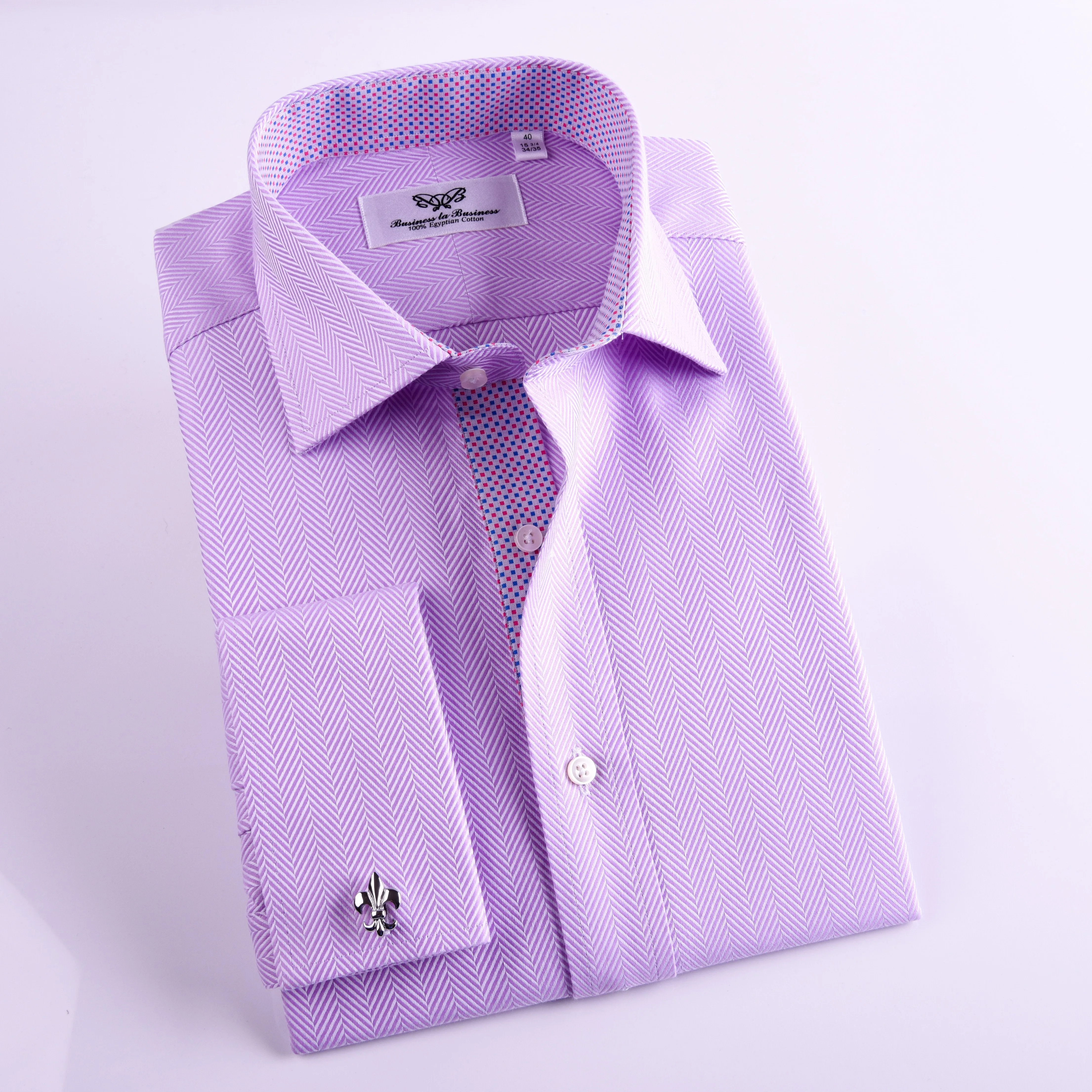 Purple Herringbone Twill Formal Business Dress Shirt With Matching Inner Lining Luxury Violet Fashion