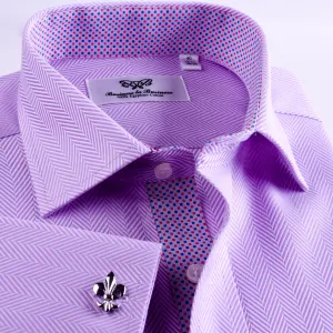 Purple Herringbone Twill Formal Business Dress Shirt With Matching Inner Lining Luxury Violet Fashion