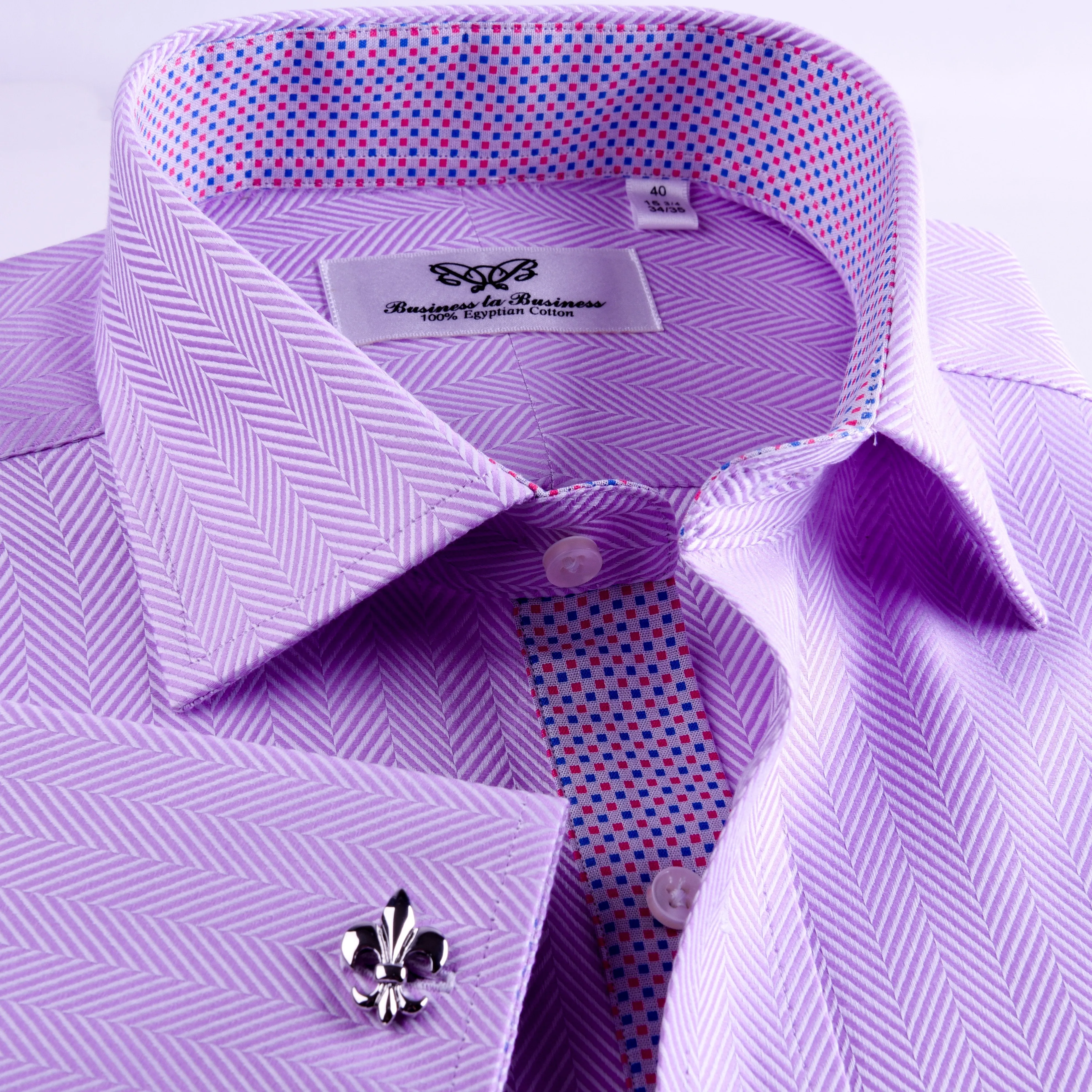 Purple Herringbone Twill Formal Business Dress Shirt With Matching Inner Lining Luxury Violet Fashion