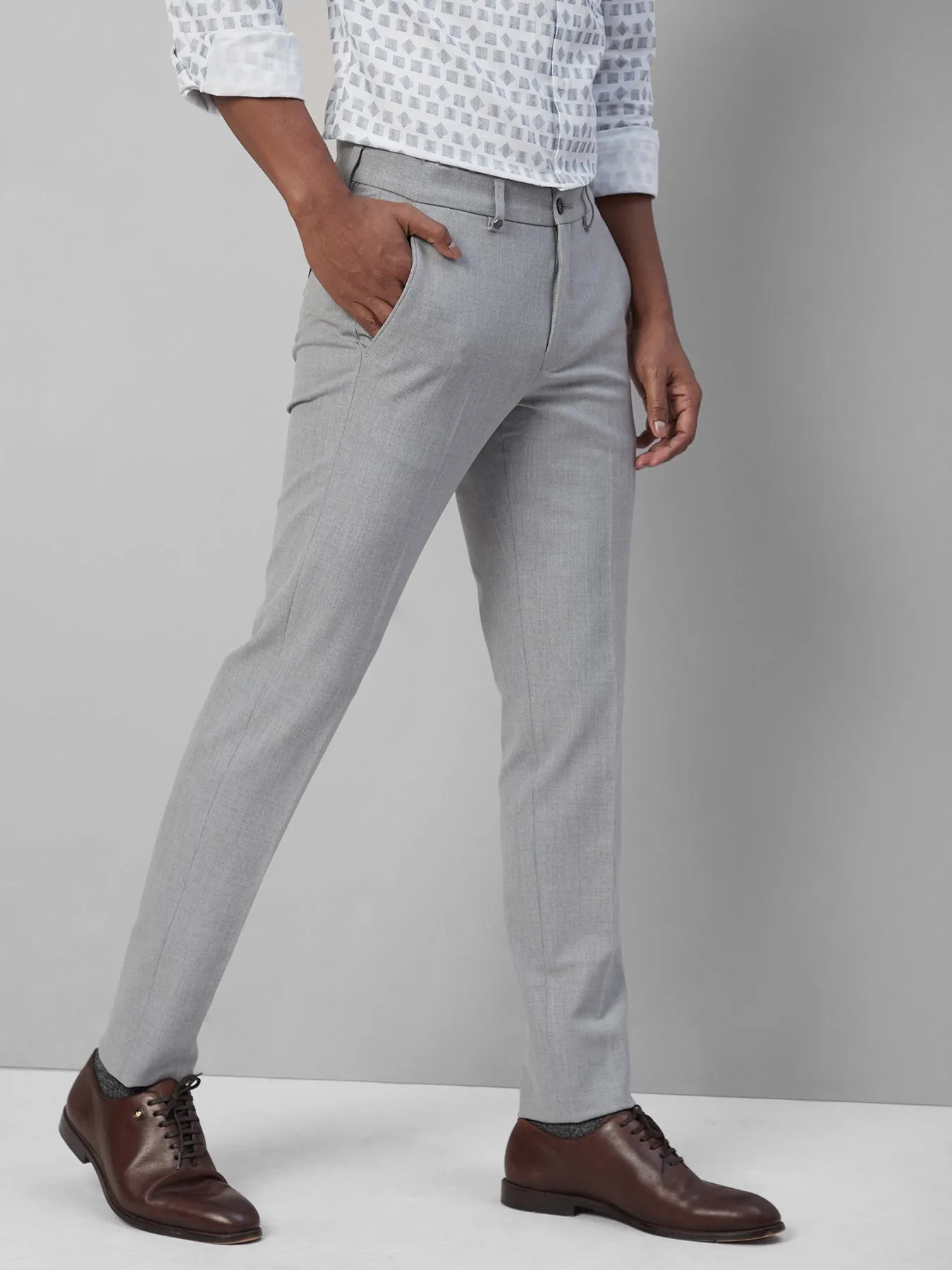 PV Stretch Grey Ultra SLIM FIT Flat Front Formal Mens Plain Trousers