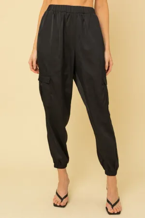 Sarah Satin Cargo Joggers in Black or Olive