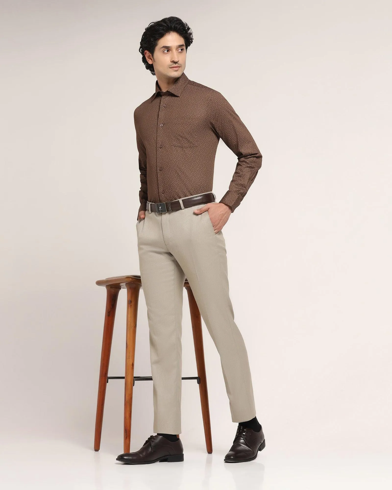 Slim Comfort B-95 Formal Beige Textured Trouser - Vegas