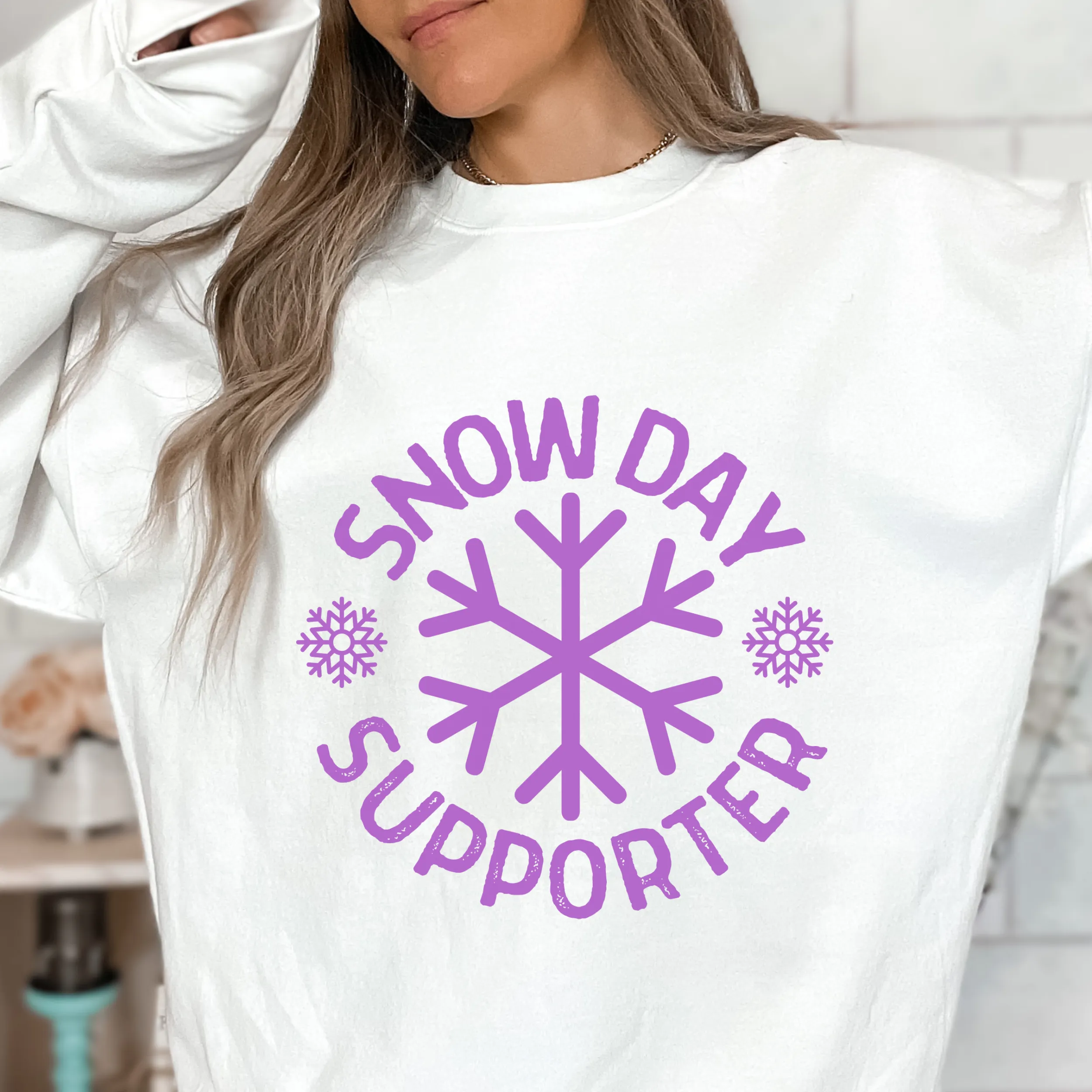 Snow Day Supporter Sweatshirt | Ash or White Fleece Crewneck Pullover Teacher Christmas Winter Break No School Gift