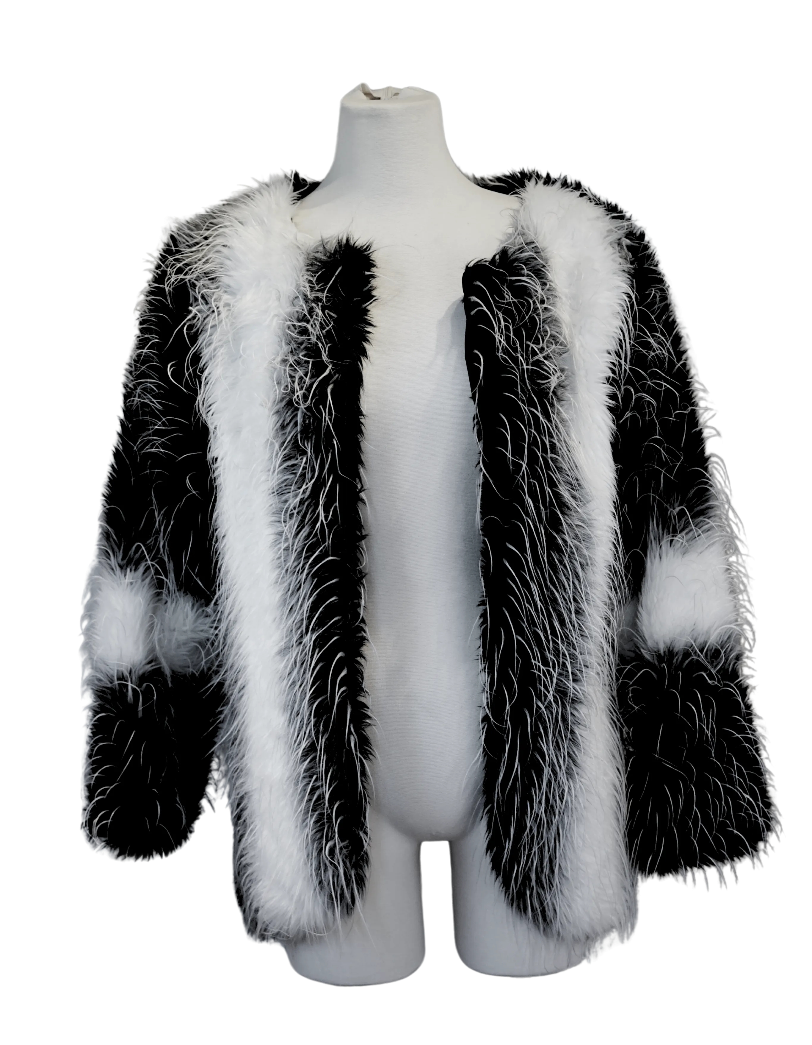 Striking Black and White Faux Fur Coat