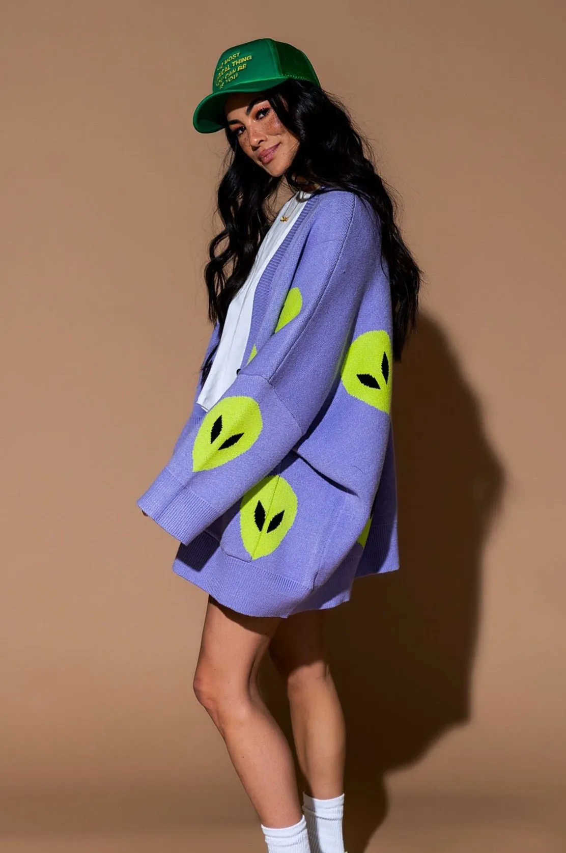 Too Cool For You Oversized Alien Cardigan in Lavender