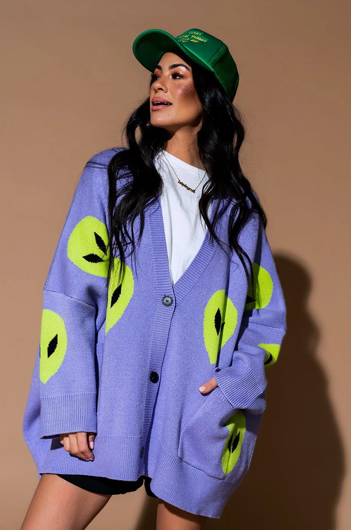 Too Cool For You Oversized Alien Cardigan in Lavender