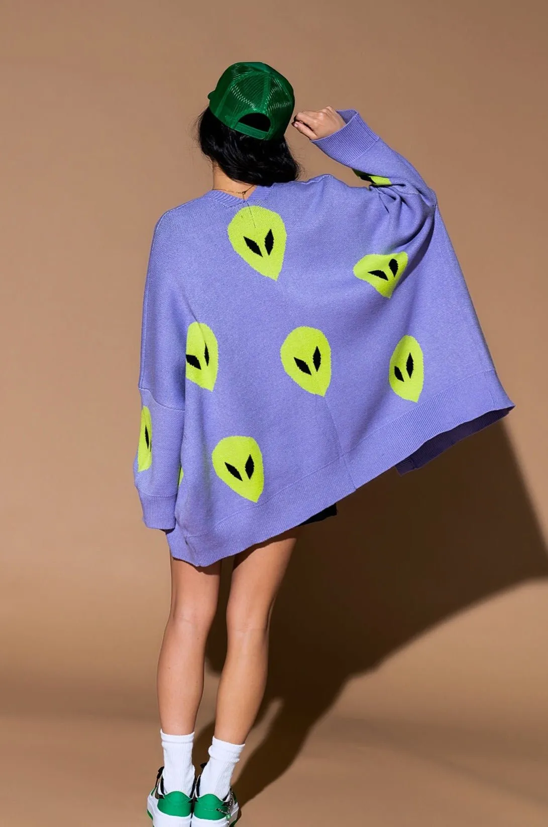 Too Cool For You Oversized Alien Cardigan in Lavender