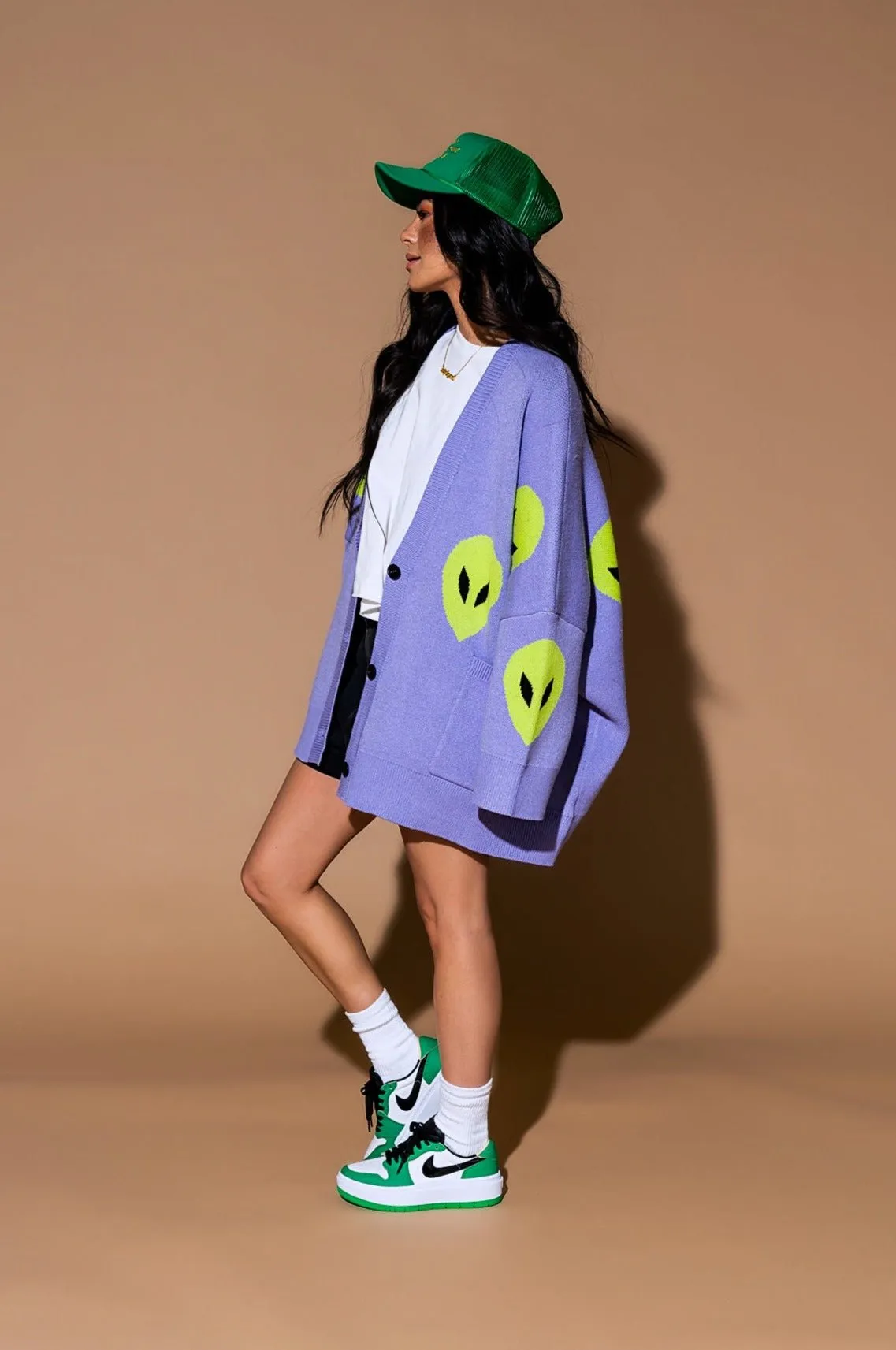 Too Cool For You Oversized Alien Cardigan in Lavender