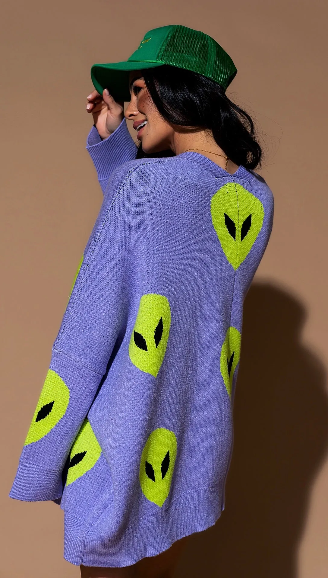 Too Cool For You Oversized Alien Cardigan in Lavender