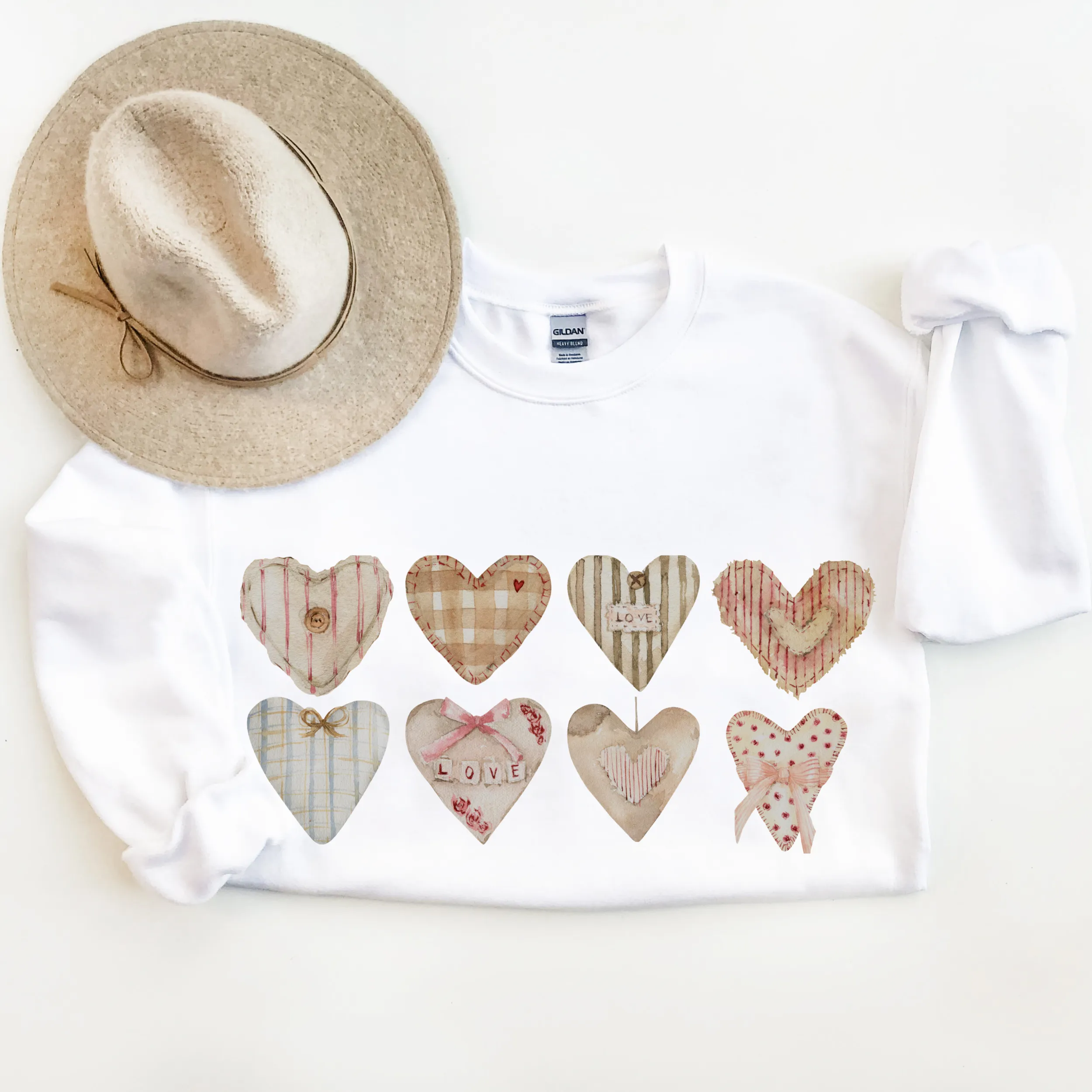 Valentine's Day Tiny Pastel Hearts Unisex-Size Winter Crewneck Sweatshirt or Tee Winter Pullover Valentine Print Hearts White Crewneck or T-Shirt