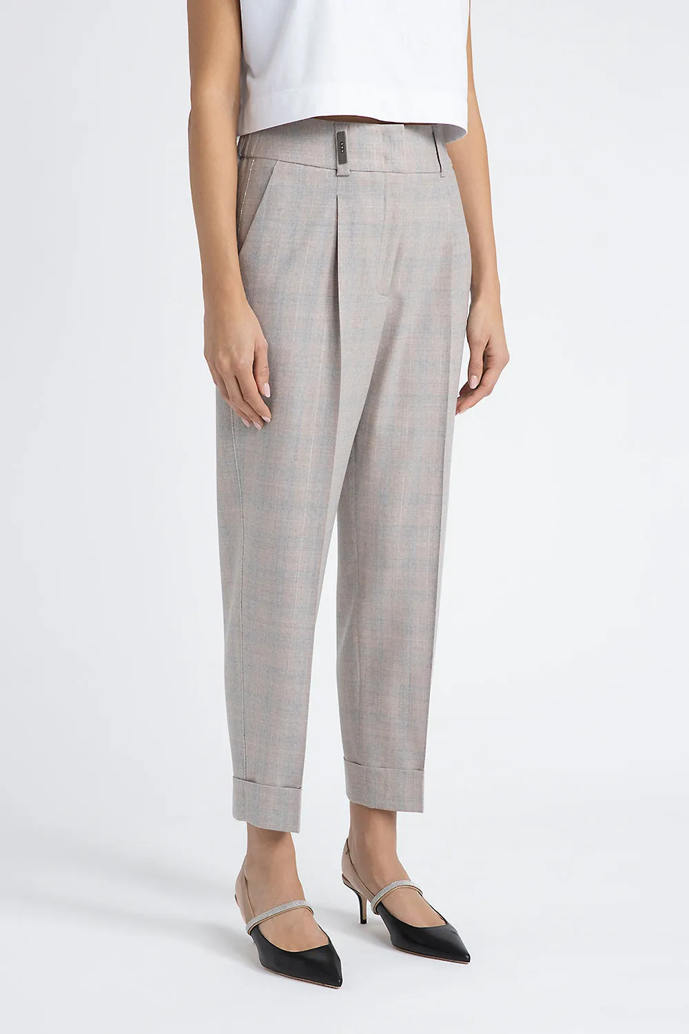 Virgin wool and Lurex fabric trousers