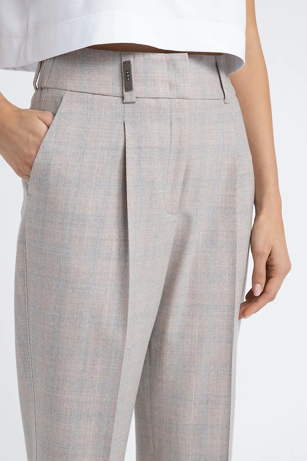 Virgin wool and Lurex fabric trousers