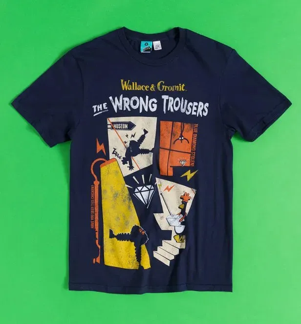 Wallace & Gromit The Wrong Trousers Diamond Heist Navy Blue T-shirt