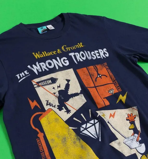 Wallace & Gromit The Wrong Trousers Diamond Heist Navy Blue T-shirt