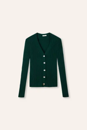 WENDY merino wool slim-fit cardigan (Dark green)