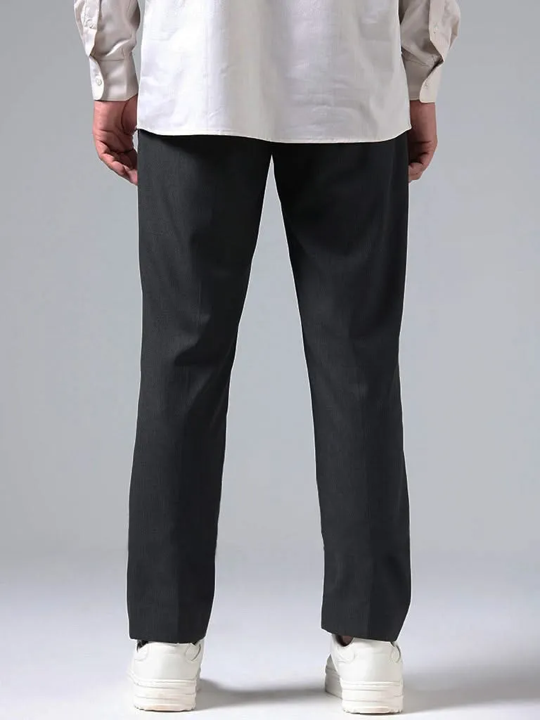 WES Formals Black Relaxed-Fit Mid-Rise Trousers