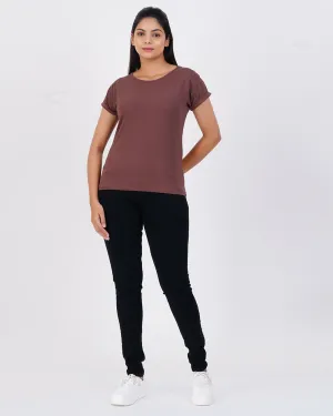 Women Brown Dolman Sleeve Boxy Tees