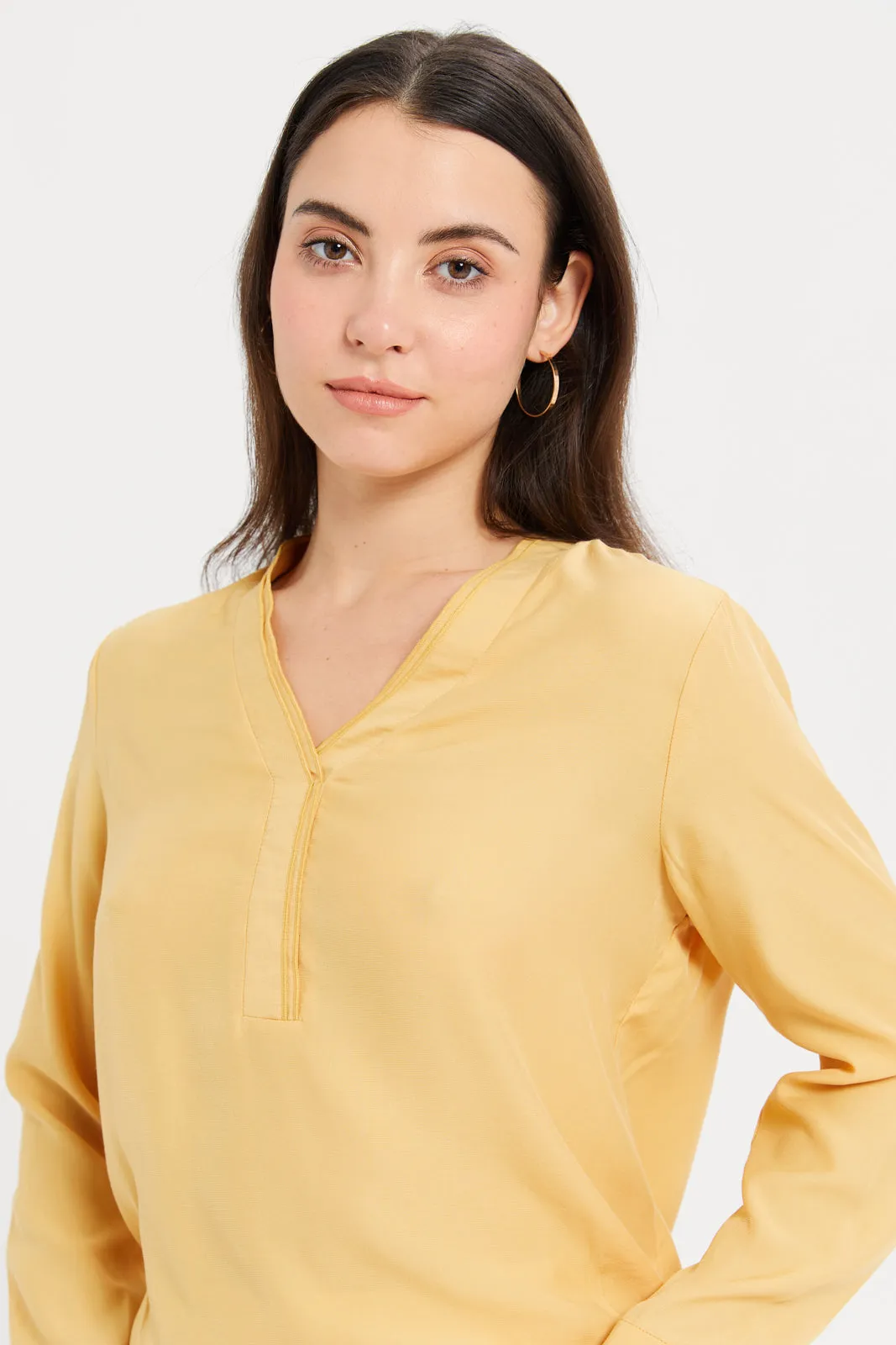 Women Yellow Double Band Detailed Blouse