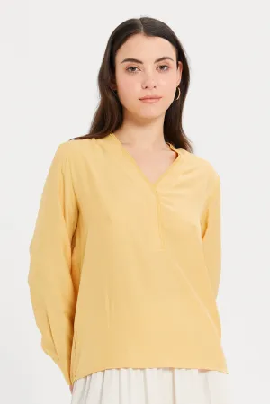 Women Yellow Double Band Detailed Blouse