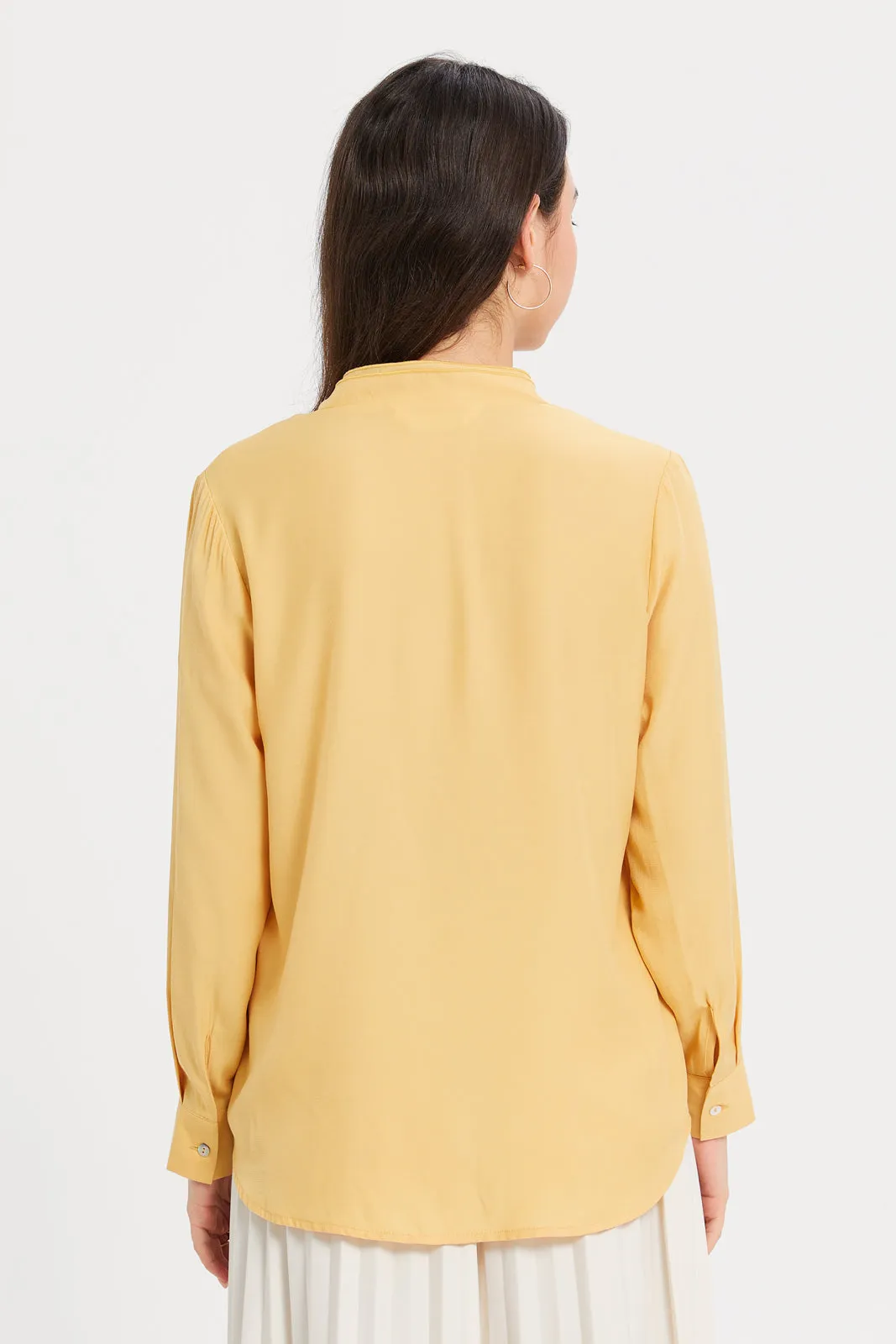 Women Yellow Double Band Detailed Blouse