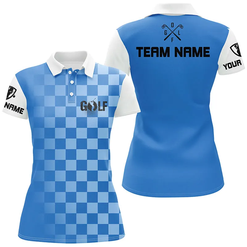 Womens Golf Polos Shirts Custom Name Multi Color Checkered Pattern Ladies Golf Shirts, Women Golf Clothes