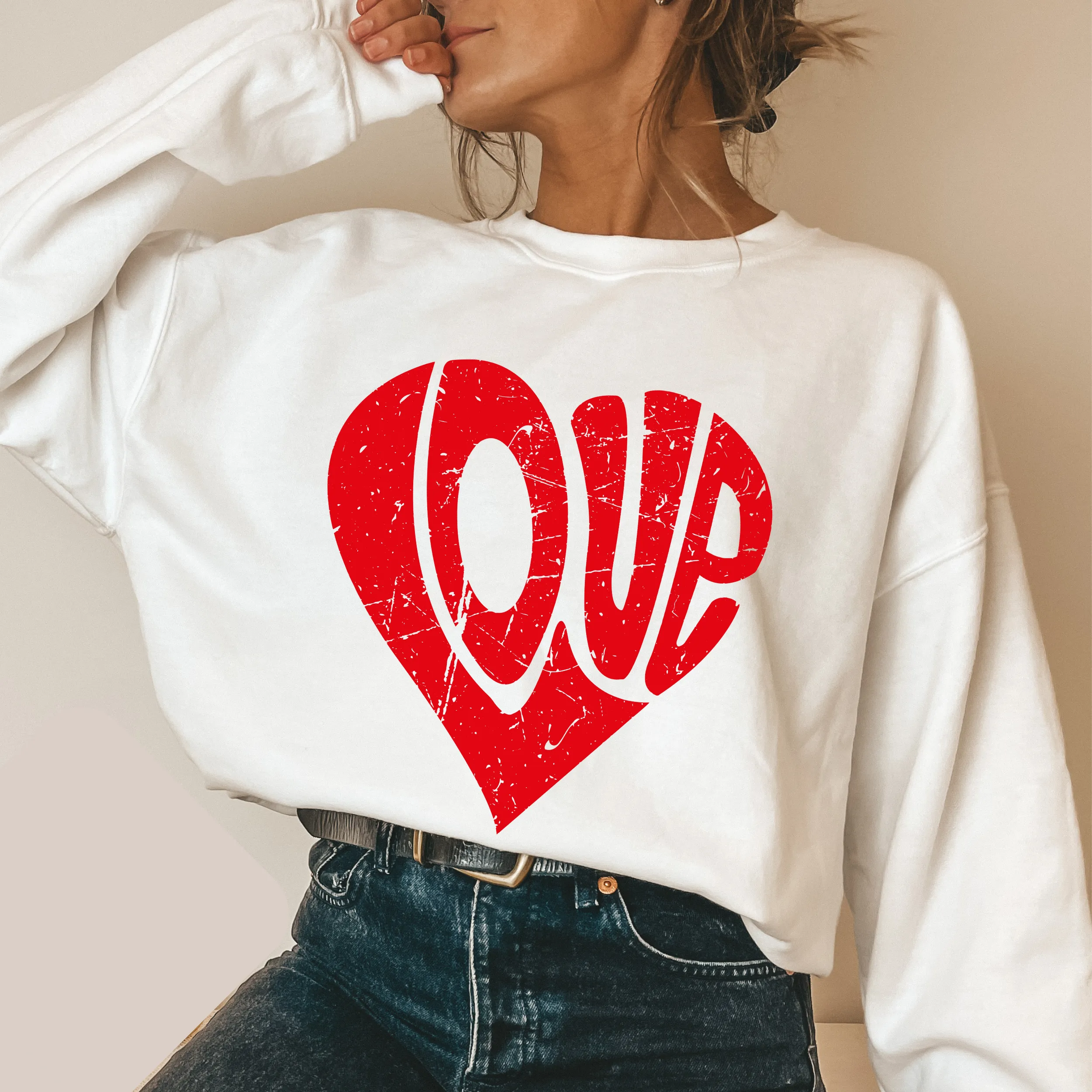 Women's Retro Valentine's Day Love Crewneck Sweatshirt or T-Shirt Unisex Valentine's Gift Cute Graphic Sweatshirt Gift for Her